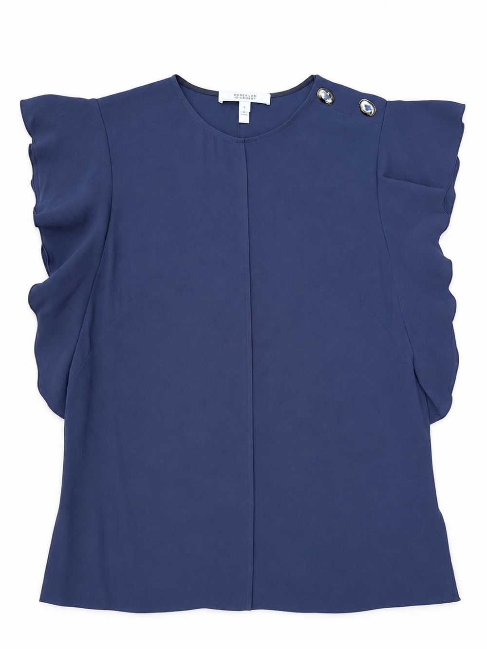 Derek Lam 10 Crosby Navy Silk Blend Flutter Sleeve Blouse Size 6